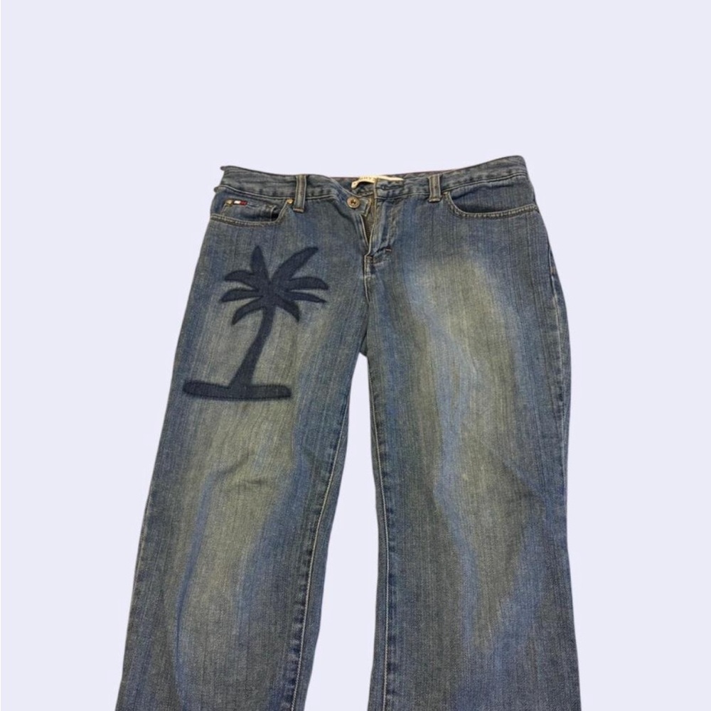 Women's Blue Jeans with Palm Tree Design